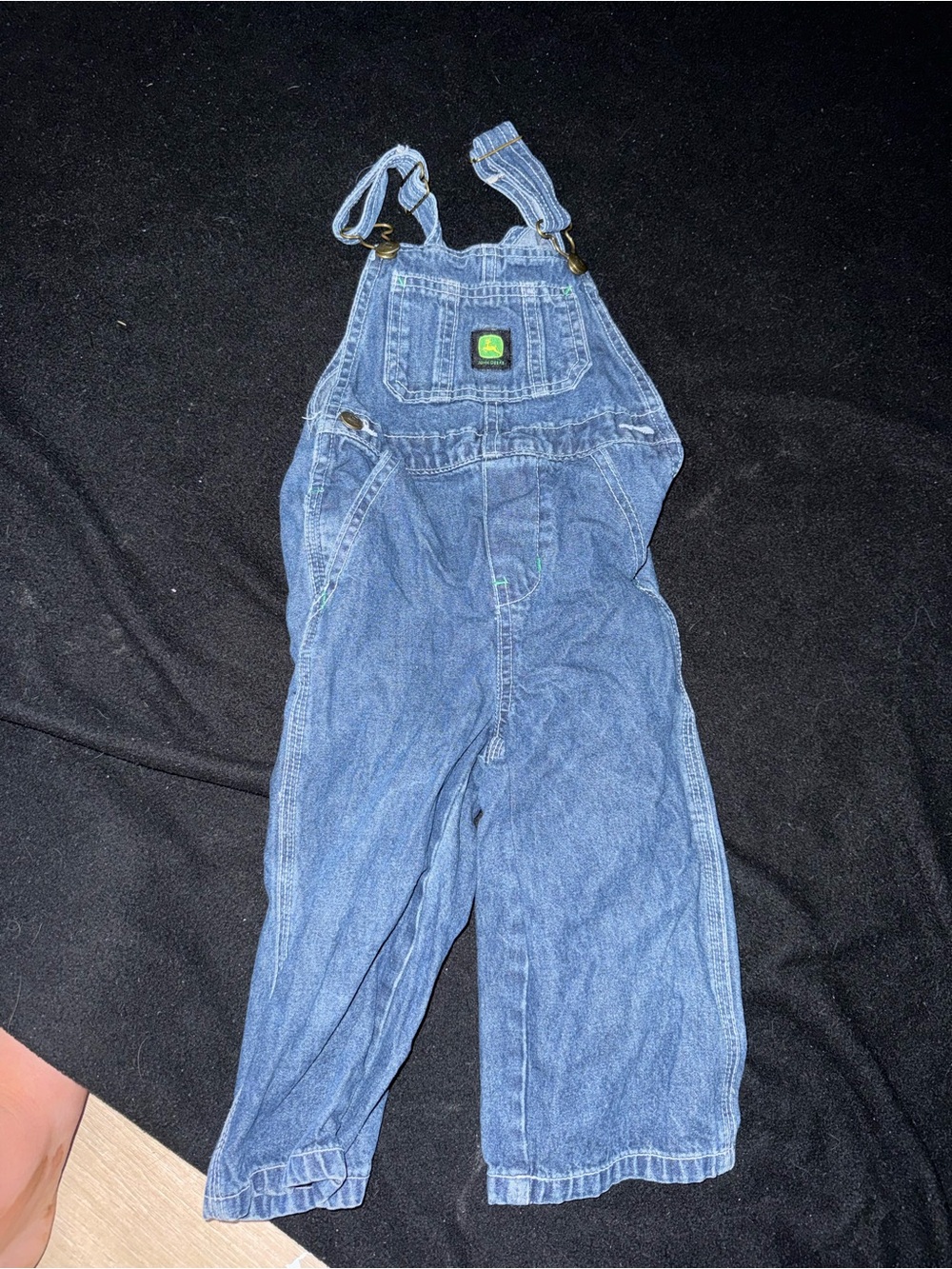 John Deere Blue Denim Kids Overalls with Green Logo